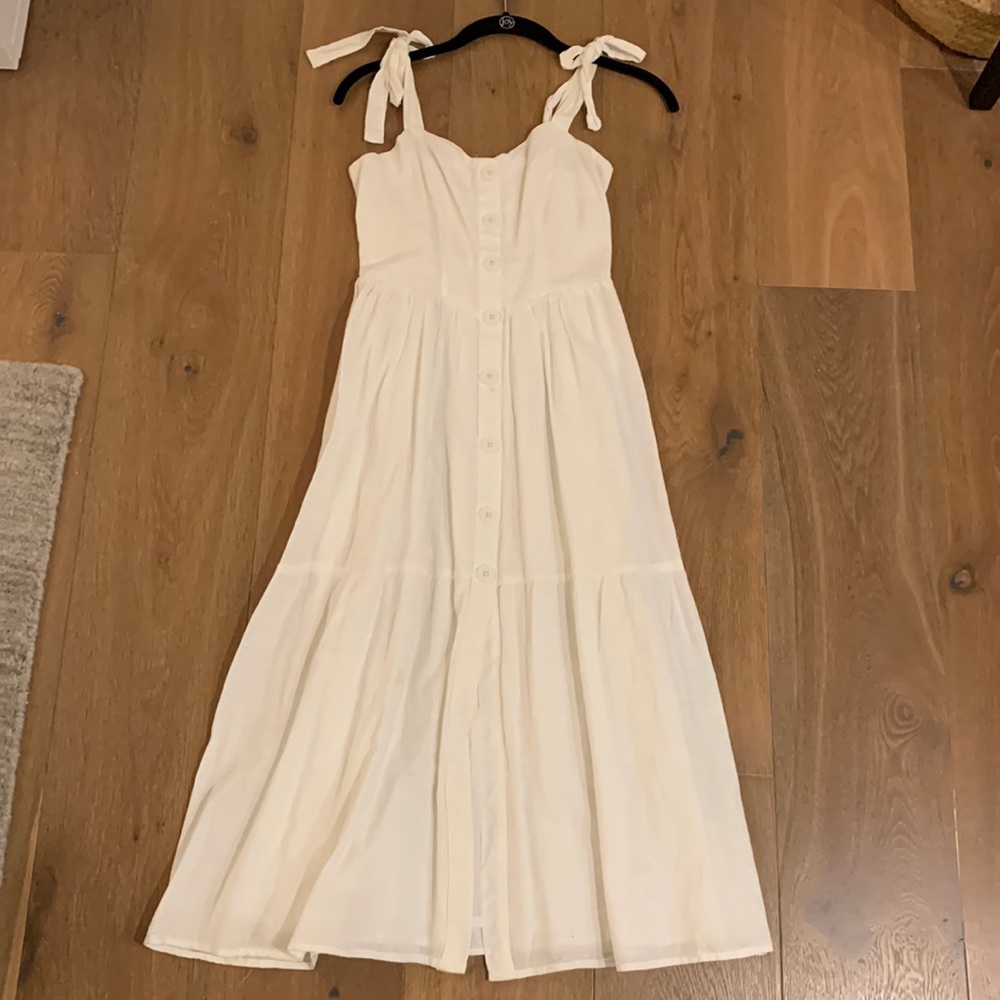 urban outfitters Tiered shoulder tie midi linen dress